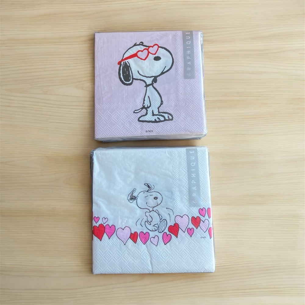 NEW Graphique Peanuts Snoopy Valentine's Day Pink 3 Ply Paper Napkins 2 Packs